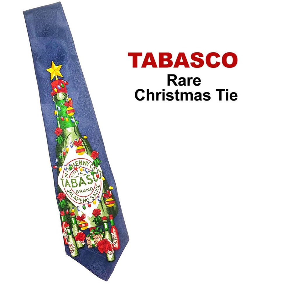 Vintage Tabasco Silk Tie – Rare Navy Blue Christmas